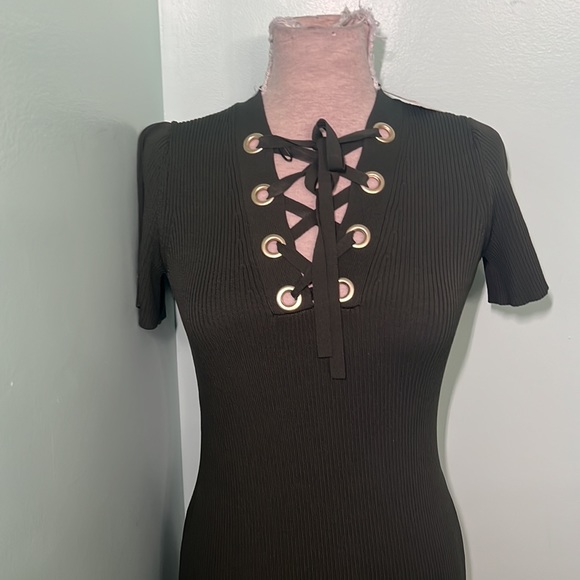 🆕 Michael Kors short sleeve ribbed lace up wiggle stretch dress - Picture 1 of 9